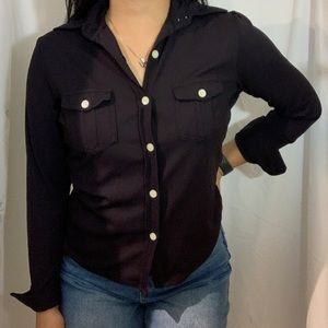 Blue Black Button-Up Long Sleeve Shirt